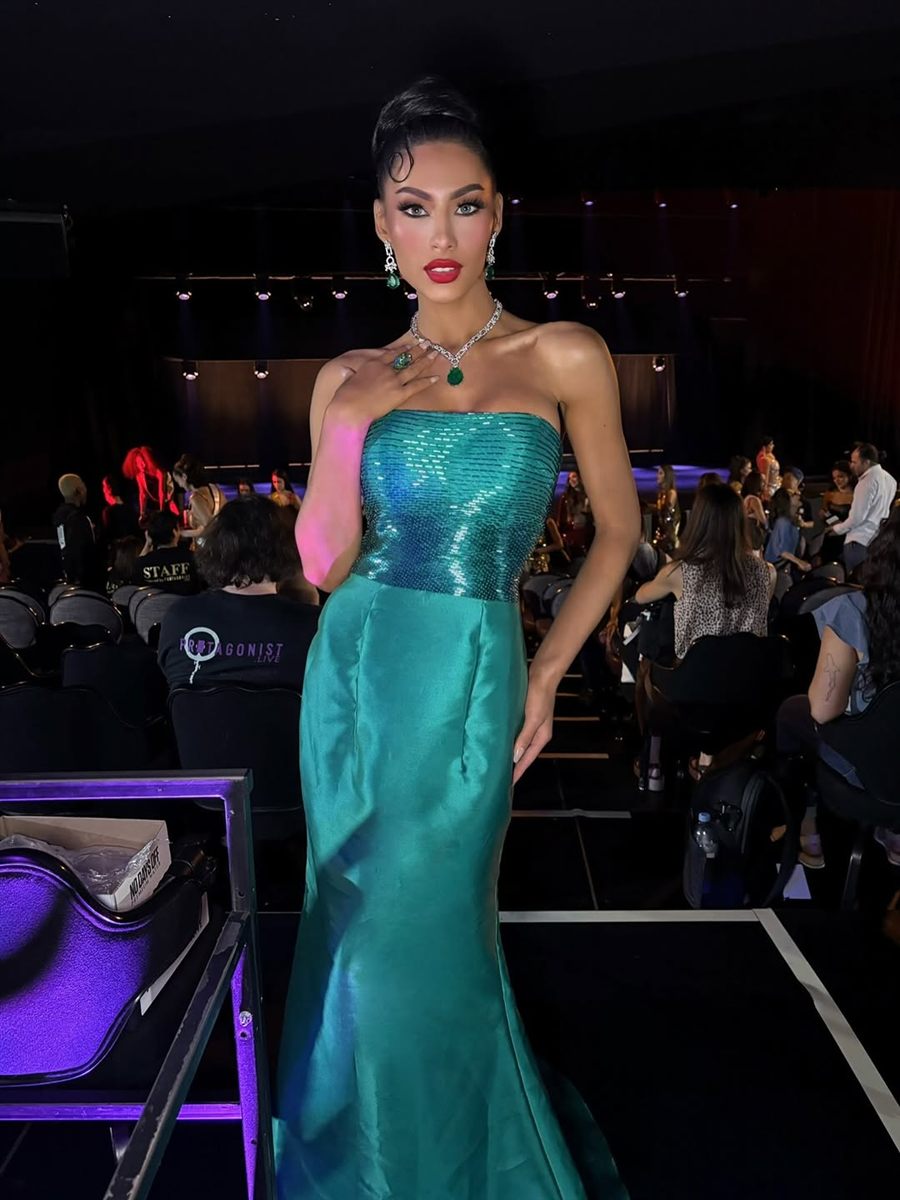 Emerald sequined mermaid gown by Victor Marrufo